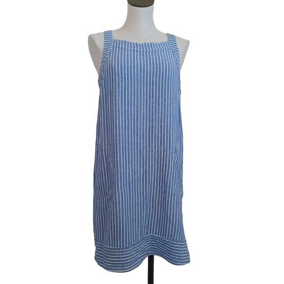 For Cynthia Dress Linen Blend Blue White Striped Pullover Side Button Detail Med - Picture 14 of 14